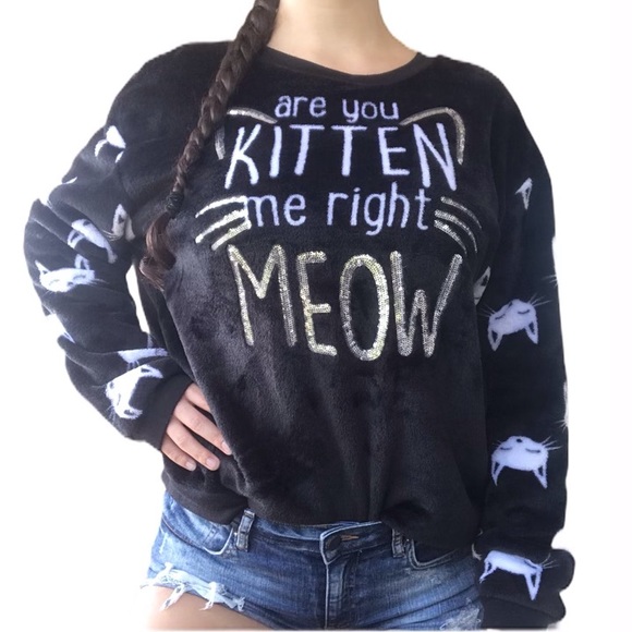 Wound Up Sweaters - Wound Up Fuzzy Cat Sweater Sleep Lounge Soft Cozy